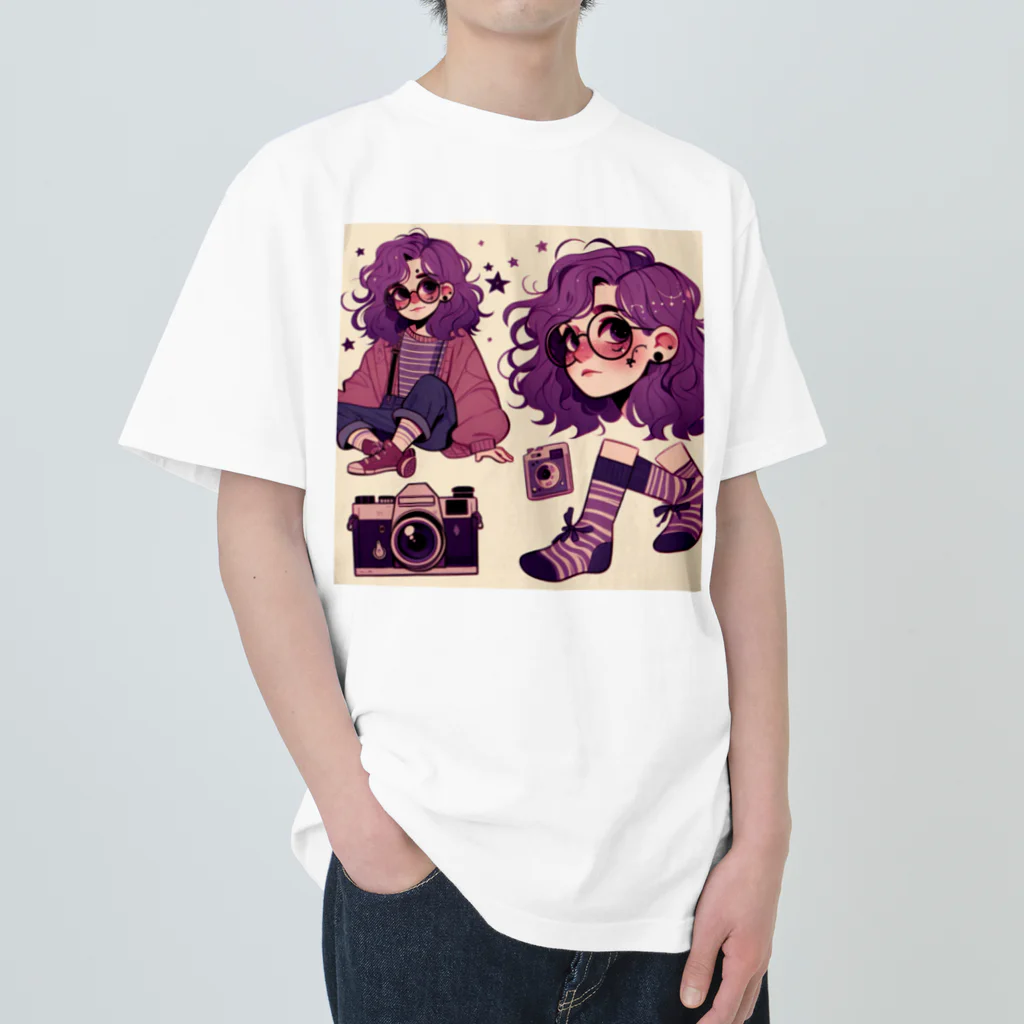 潮風のカメラと少女 ヘビーウェイトTシャツ