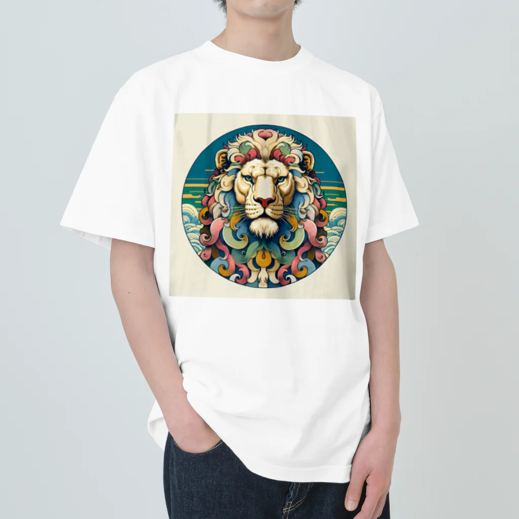 chaochao0701の浮世絵風　ライオン（顔）"Ukiyo-e style lion (face)."  "浮世繪風格的獅子（臉）。" ヘビーウェイトTシャツ