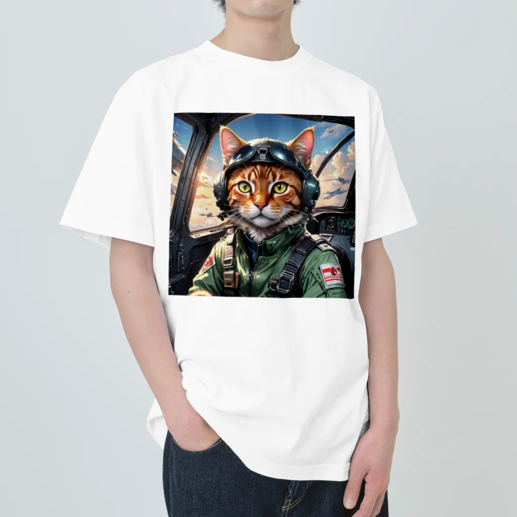 nekoと鉄のパイロット猫 ヘビーウェイトTシャツ