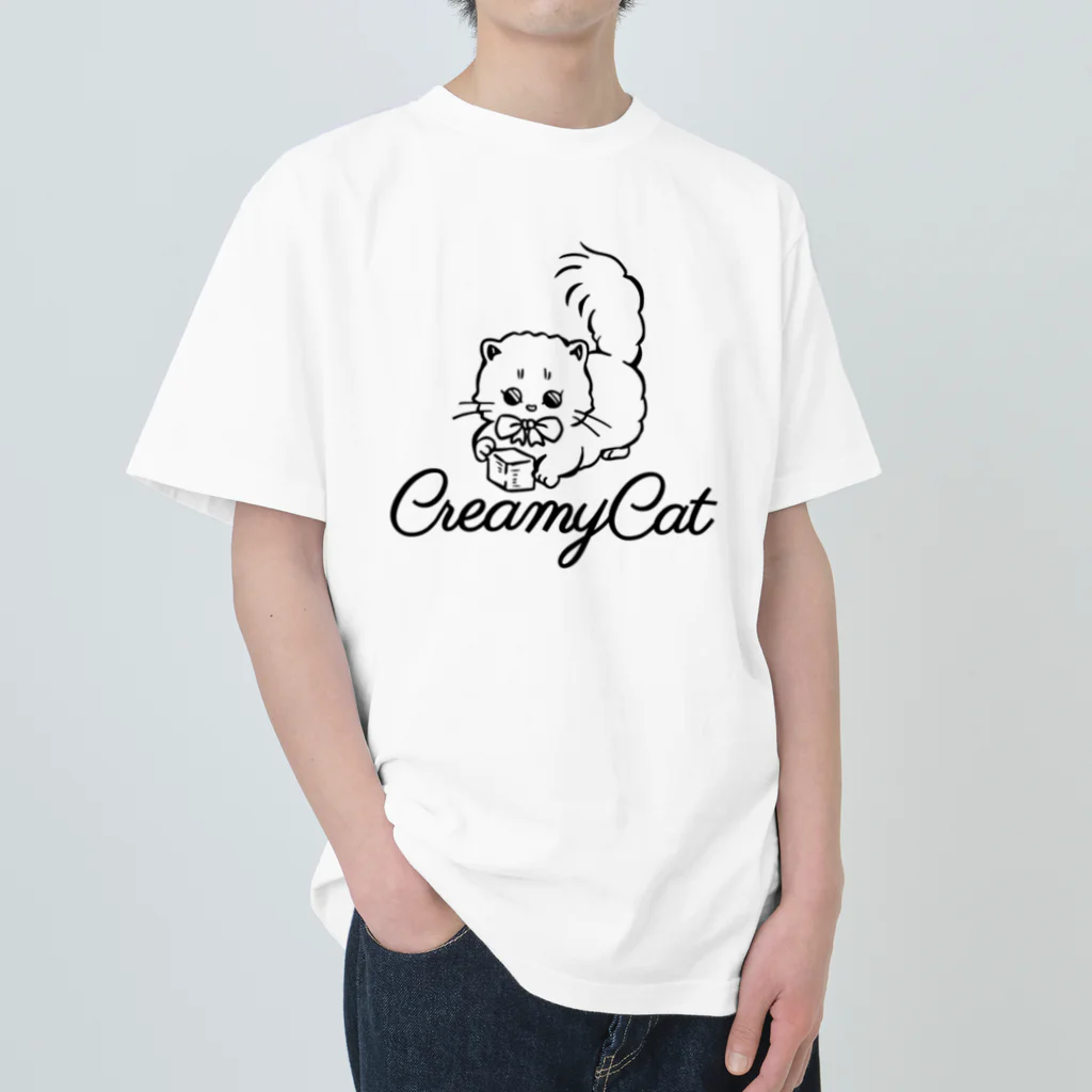 お砂糖と白い猫　creamy catのお砂糖と白い猫 ヘビーウェイトTシャツ