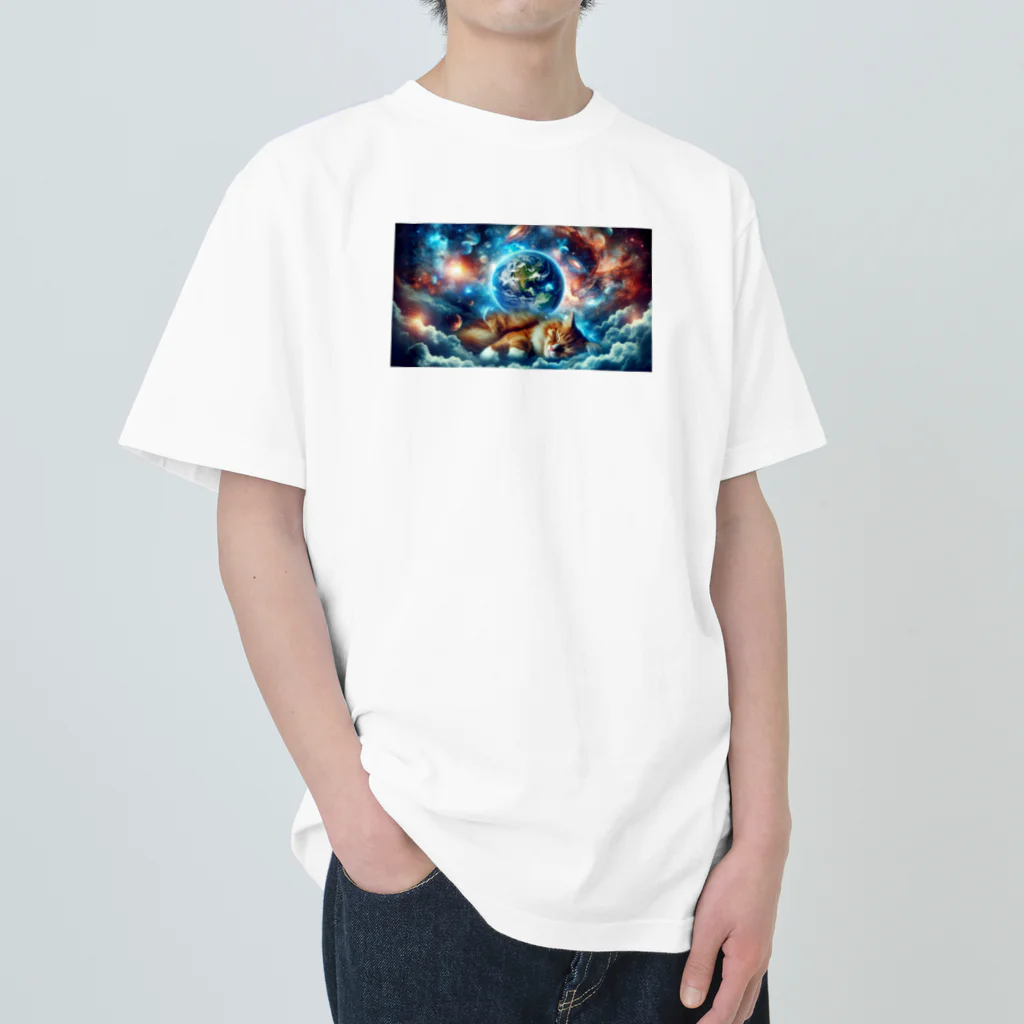 space catの夢見る猫 Heavyweight T-Shirt