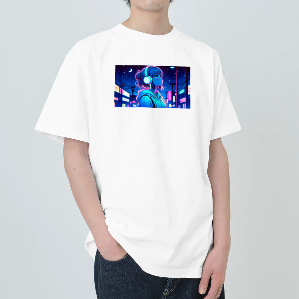 DesignColorsのネオンカラーな夜の少女 Heavyweight T-Shirt