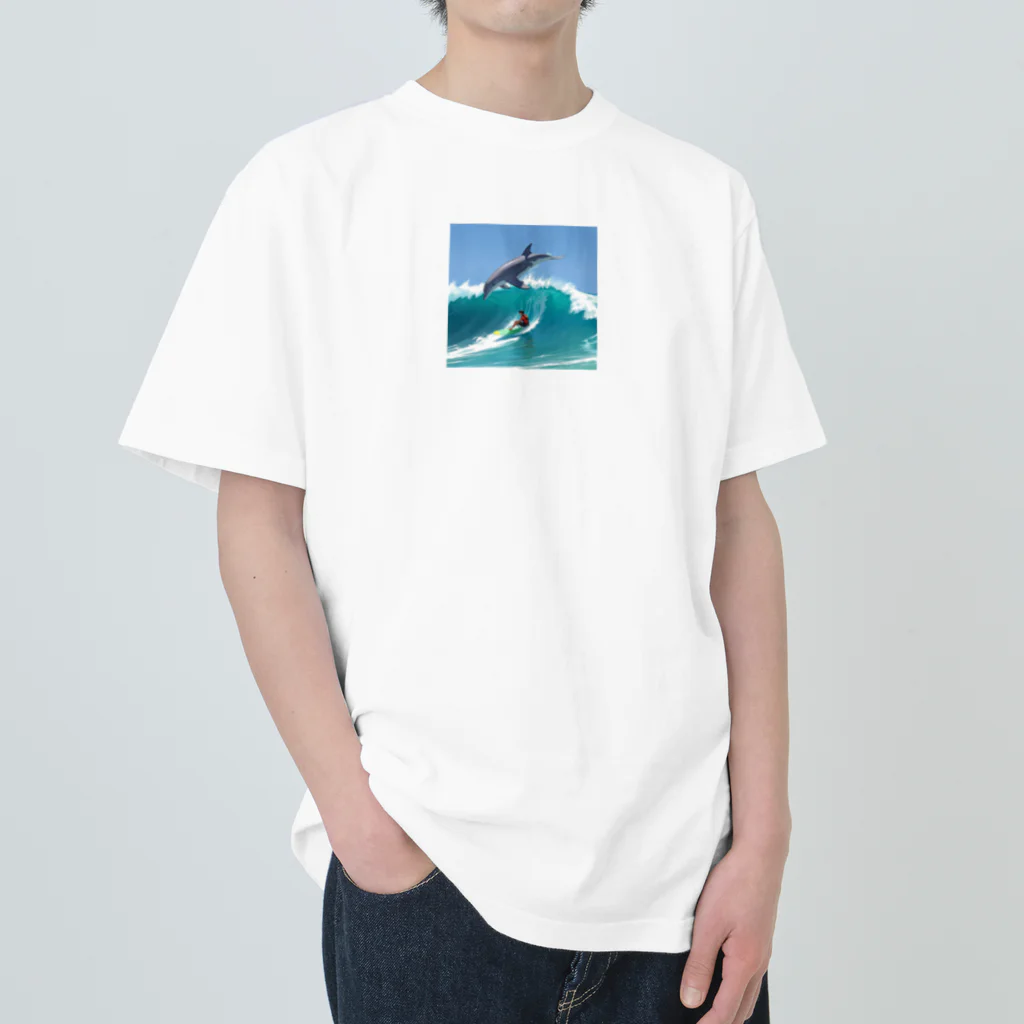 ganeshaのイルカと一緒にサーフィン Heavyweight T-Shirt