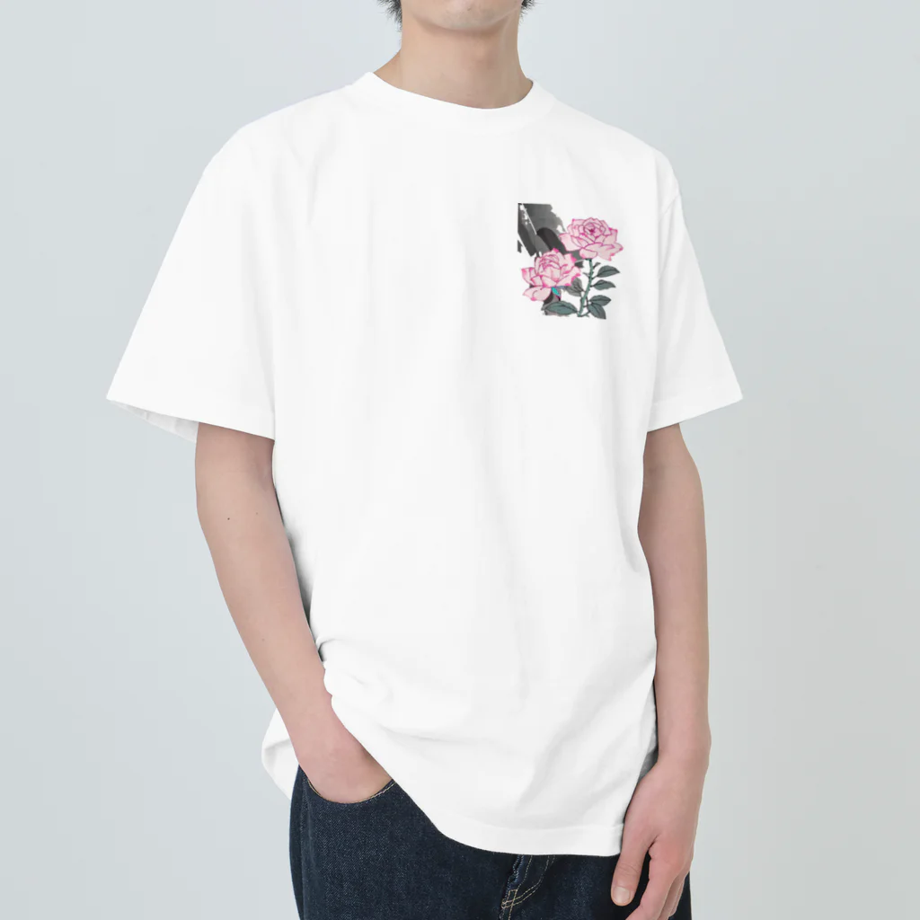 RetrowaveFlowerのRetrowaveFlower-薔薇(ピンク)- ヘビーウェイトTシャツ