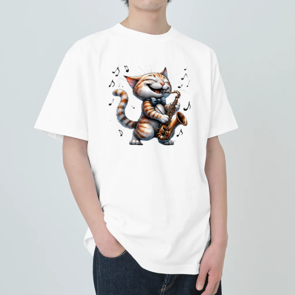 An_Momoの猫のサックスプレイヤー　ノリノリ♪ Heavyweight T-Shirt