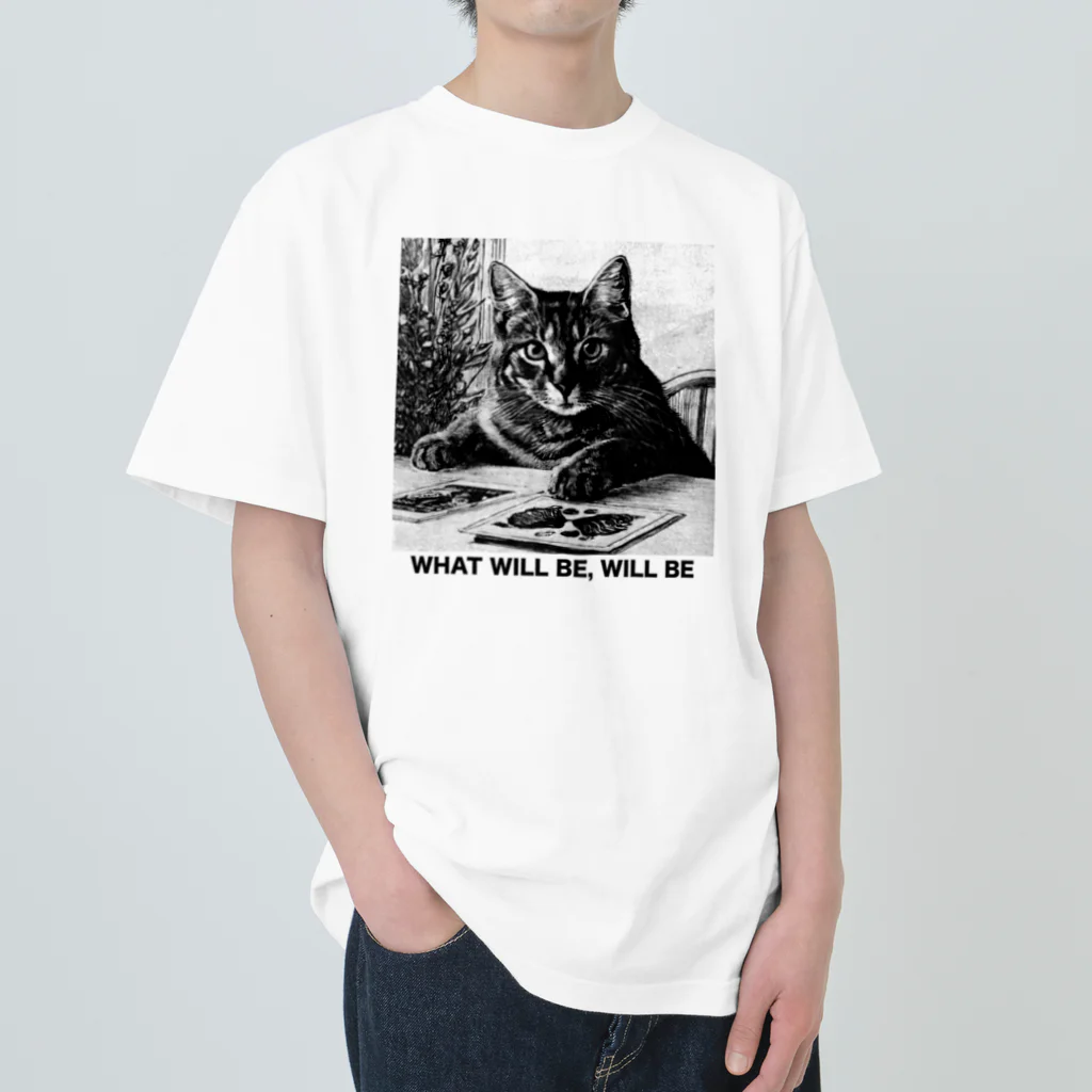 黒猫ファブリックのWhat will be, will be（なるようになるさ） ヘビーウェイトTシャツ