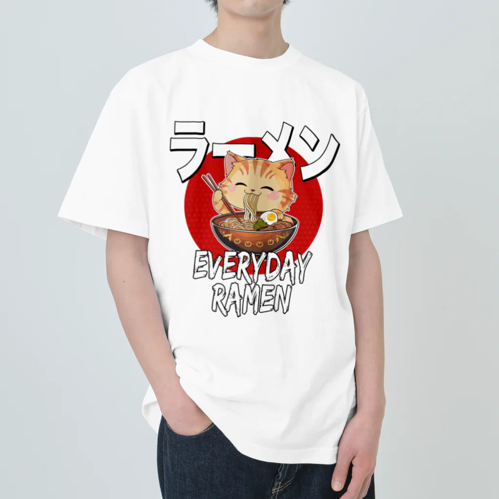 Stylo Tee Shopの毎日ラーメン猫ちゃん ヘビーウェイトTシャツ