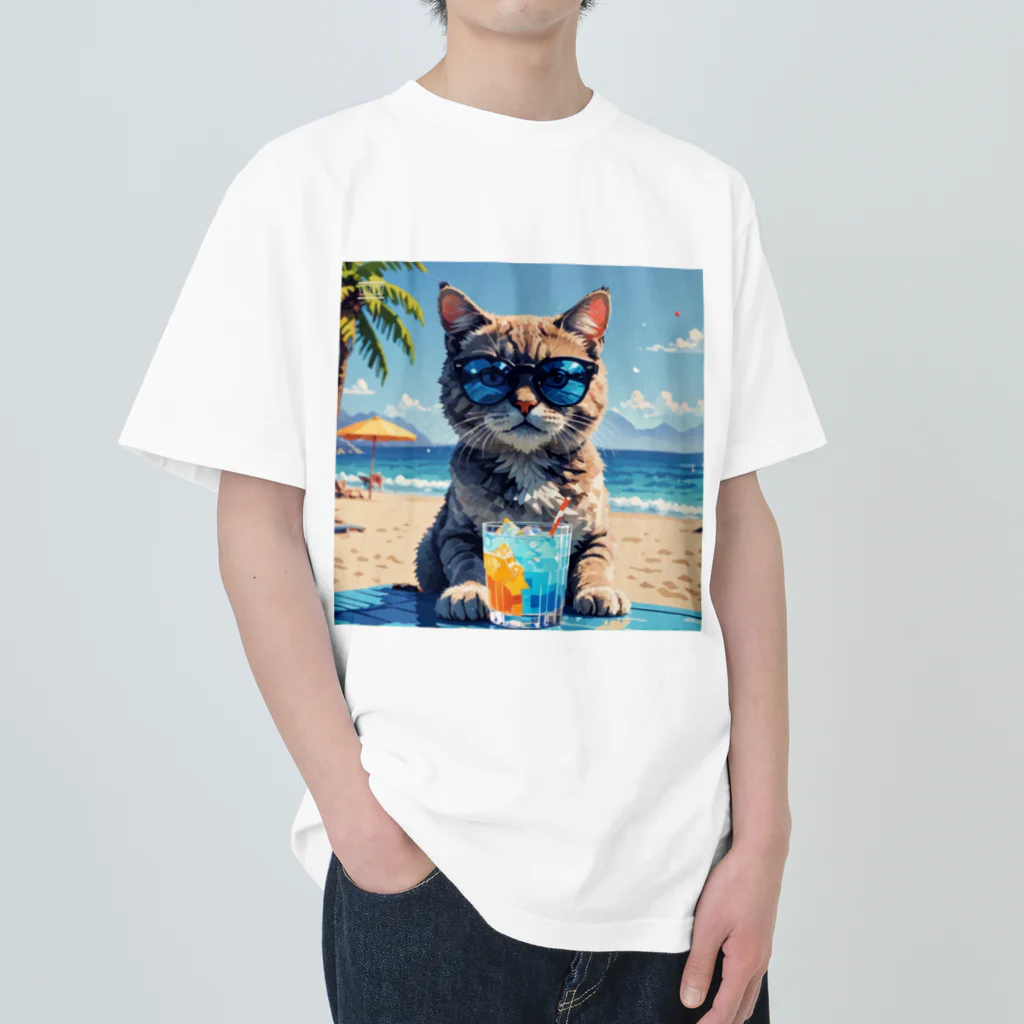 メロンパン猫のイケ猫と過ごす夏 ヘビーウェイトTシャツ