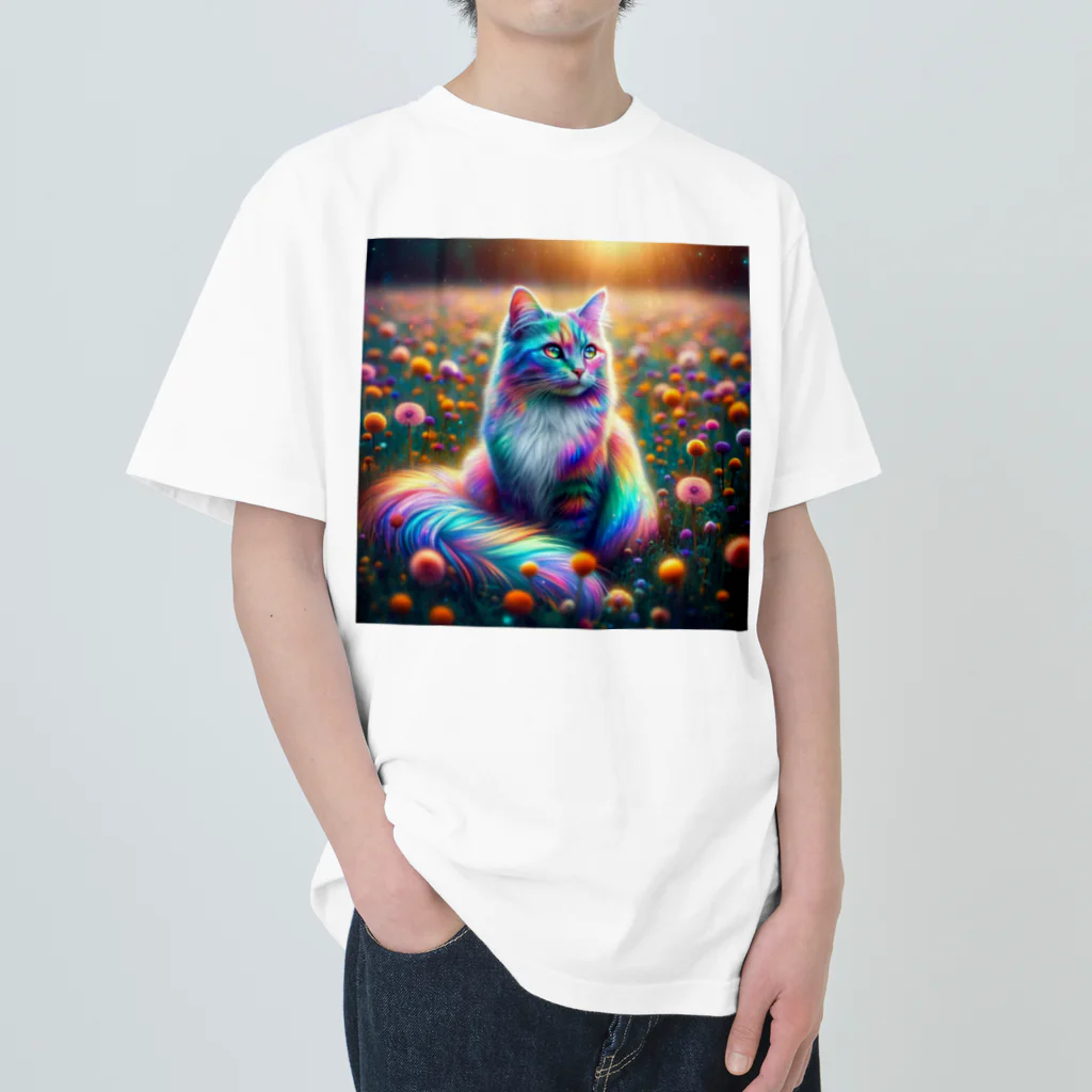 momonekokoの虹色に輝く優雅な猫 Heavyweight T-Shirt