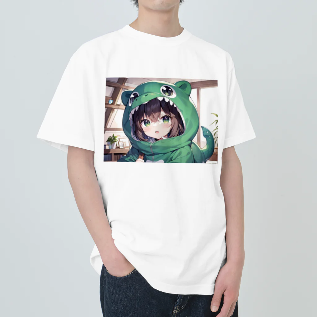 neko_28の恐竜の着ぐるみを着た女の子 Heavyweight T-Shirt