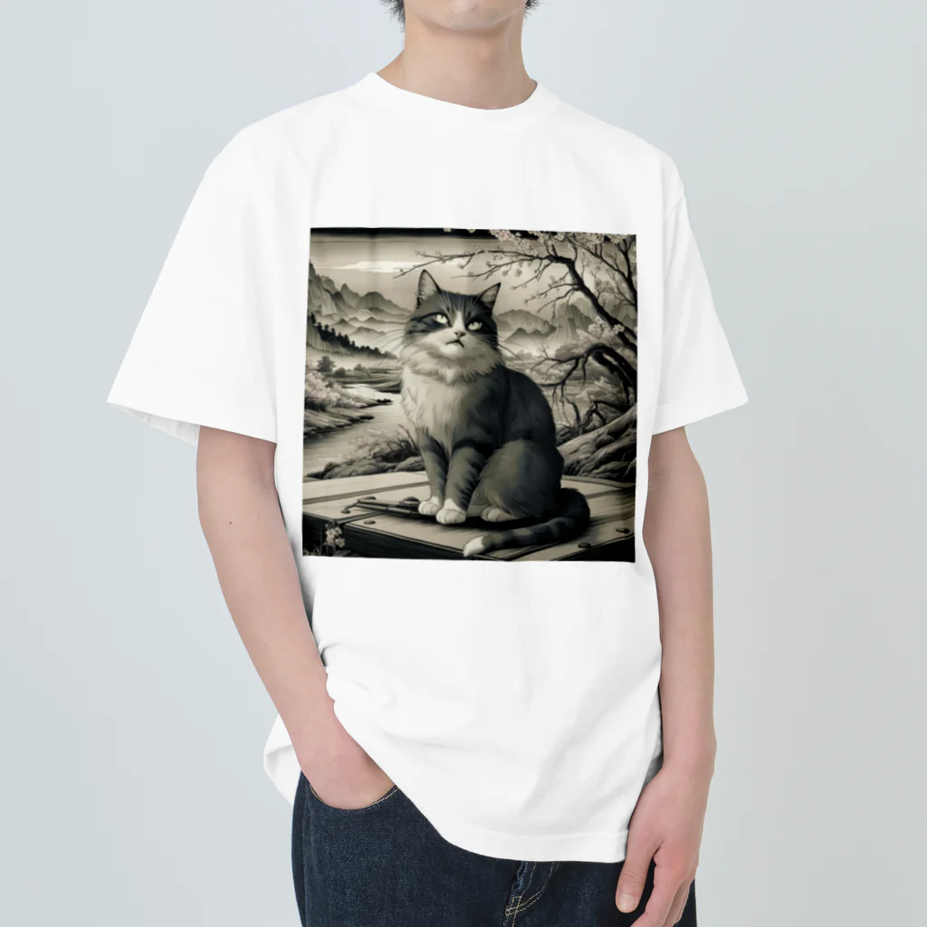 猫XショップX猫の白夜の猫クン ヘビーウェイトTシャツ