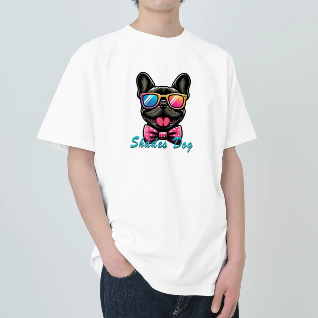 Shades DOGのフレンチブルドッグブラック（A） ヘビーウェイトTシャツ