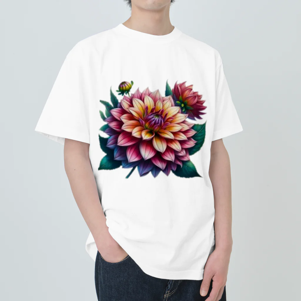 Have-good-luckのふんわりした花「ダリア」 Heavyweight T-Shirt