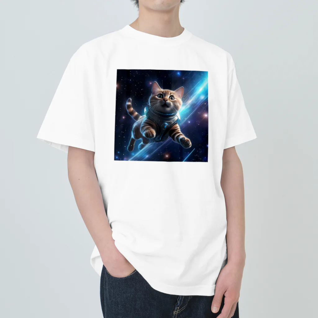 黒猫ファブリックの宇宙のキジトラ Heavyweight T-Shirt