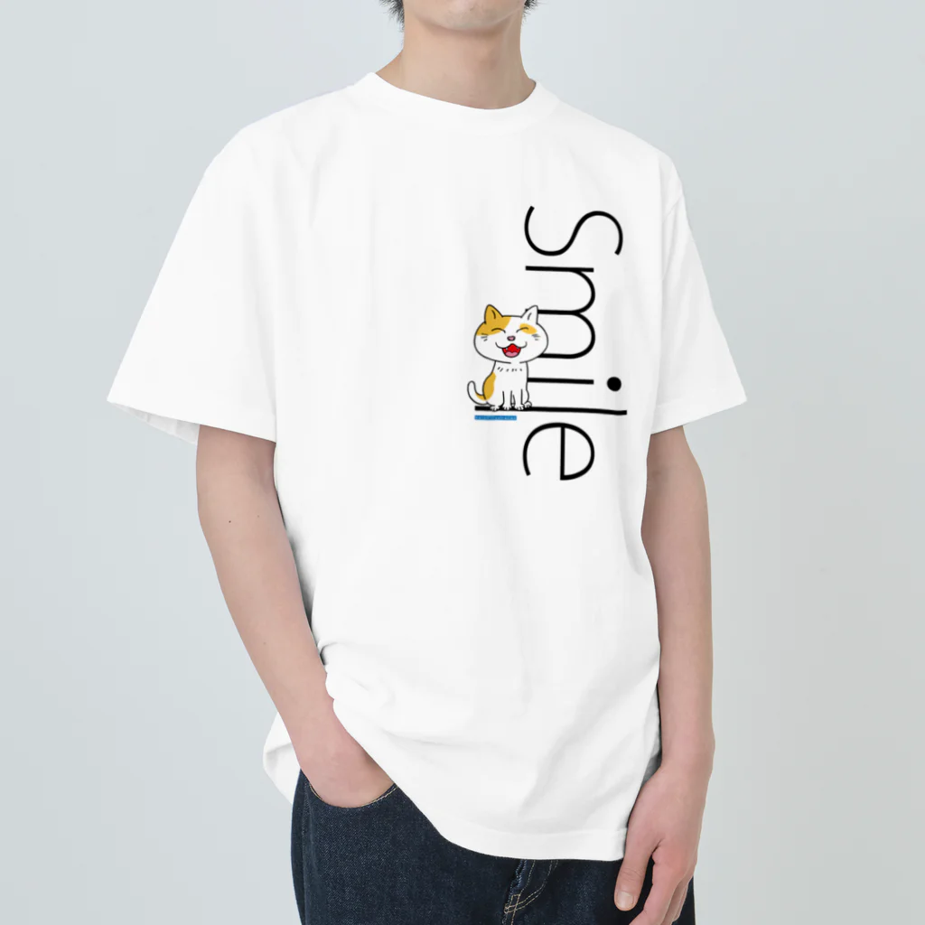 karo///illustrationのネコの気持ちシリーズ　笑って笑って！ ヘビーウェイトTシャツ