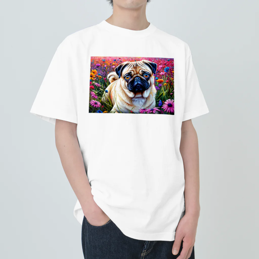 mito_happyの花畑とパグ Heavyweight T-Shirt