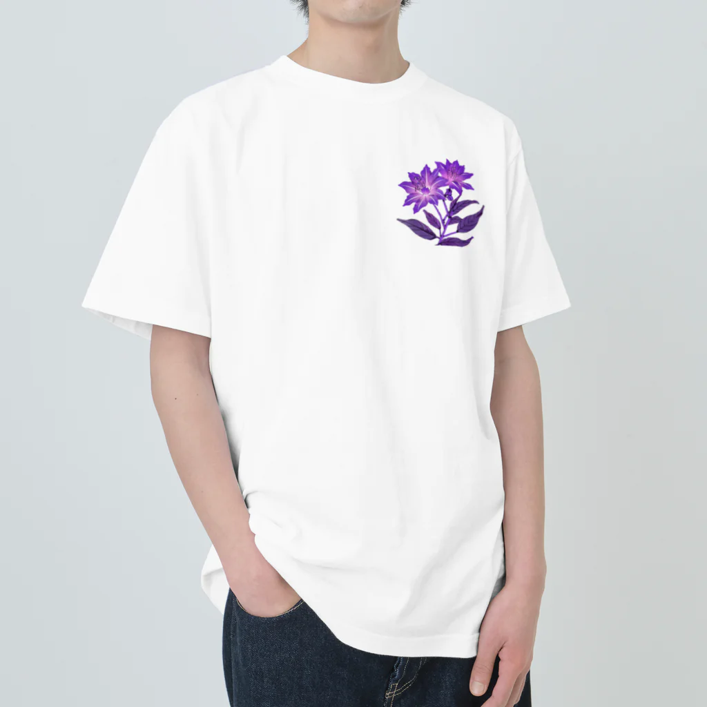 RetrowaveFlowerのRetrowaveFlower-ムラサキハナナ- ヘビーウェイトTシャツ