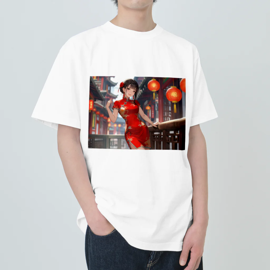 HokutoKenのチャイナ服少女 Heavyweight T-Shirt