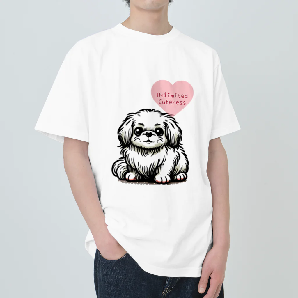 m_uu33ショップの可愛いペキニーズ ヘビーウェイトTシャツ