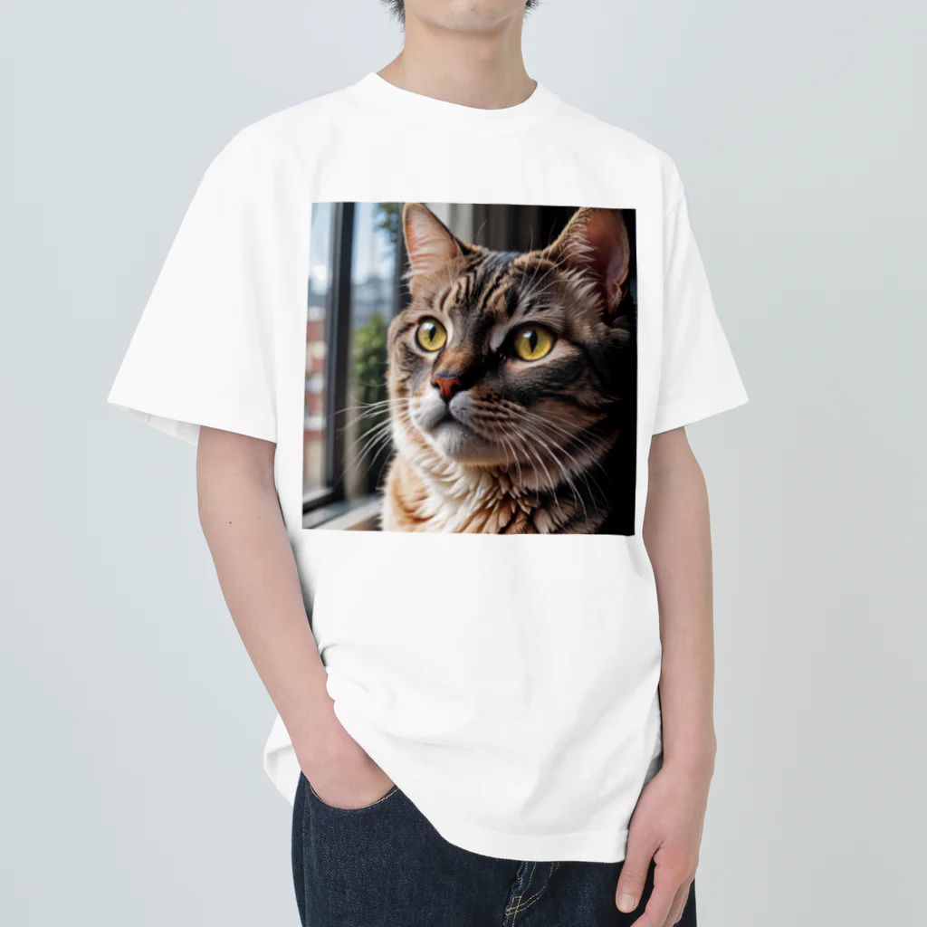 akatonbo1240の飼い主と愛情深いコミュニケーションを楽しむかわいいネコの姿🐱 ヘビーウェイトTシャツ