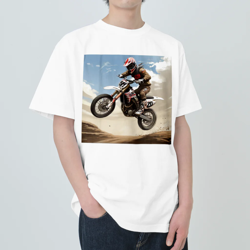 Bikers' Galleryのモトクロス ジャンプシーン アート オフロード バイク ヘビーウェイトTシャツ