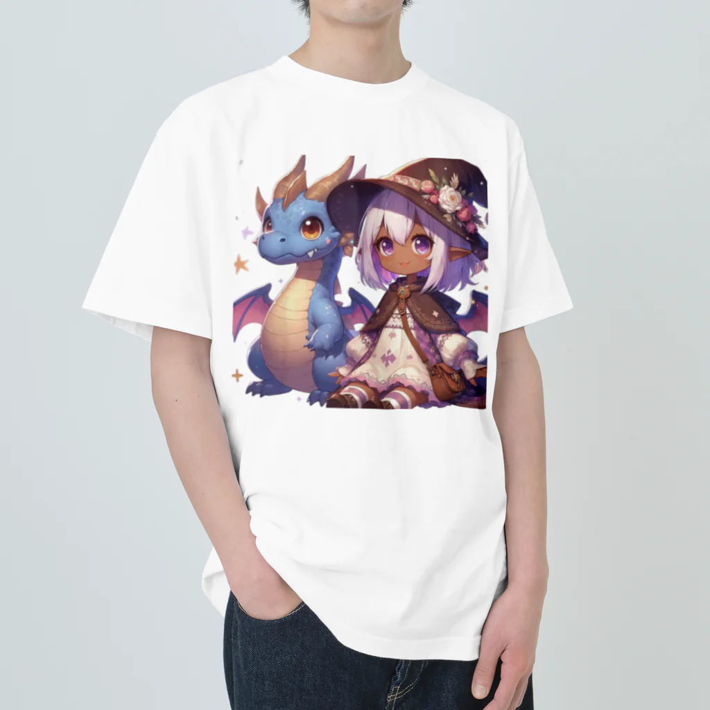 ピクセルパレットのドラゴンと可愛い女の子3 Heavyweight T-Shirt