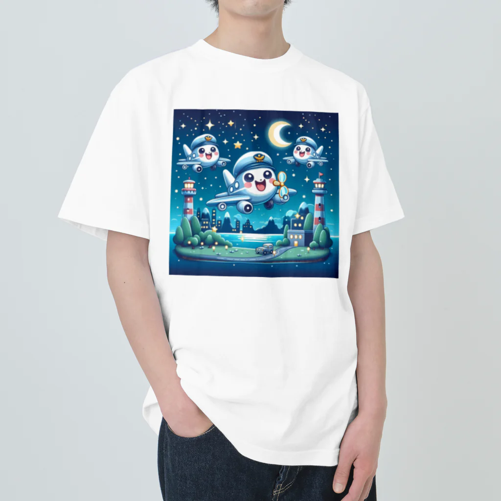 キャラクターズのキラキラ夜景飛行くん Heavyweight T-Shirt