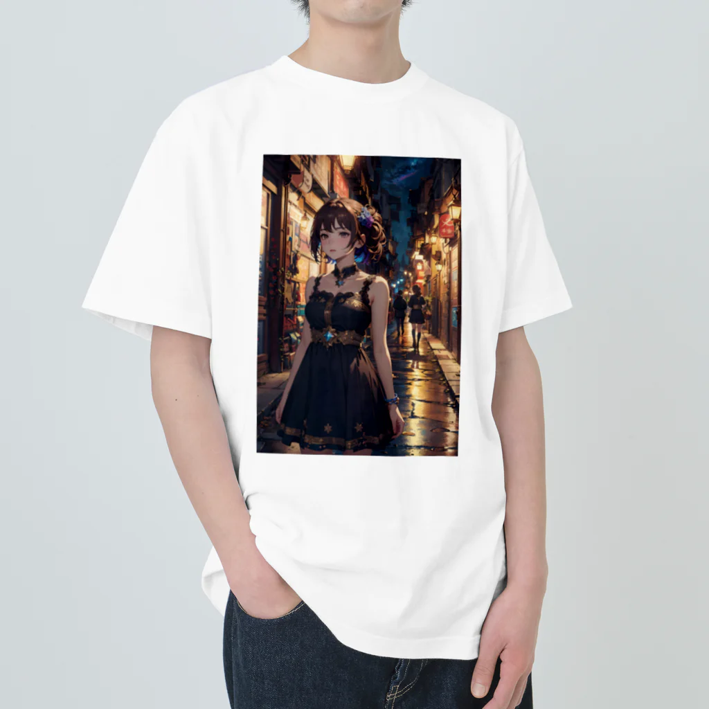 fantastic_AI-world【AIイラスト】の路地裏を徘徊する少女 ヘビーウェイトTシャツ