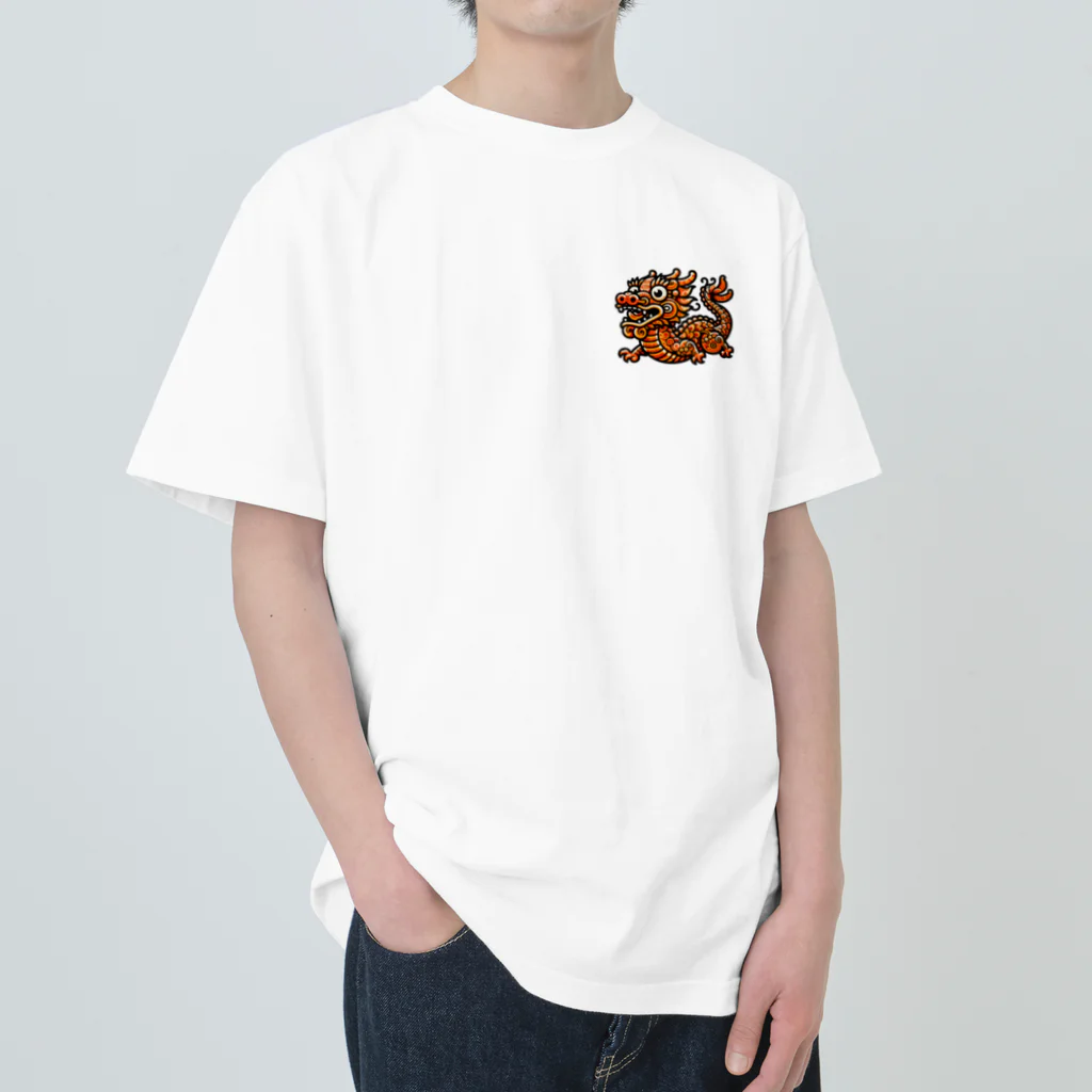 carl-carlのオレンジドラゴン Heavyweight T-Shirt