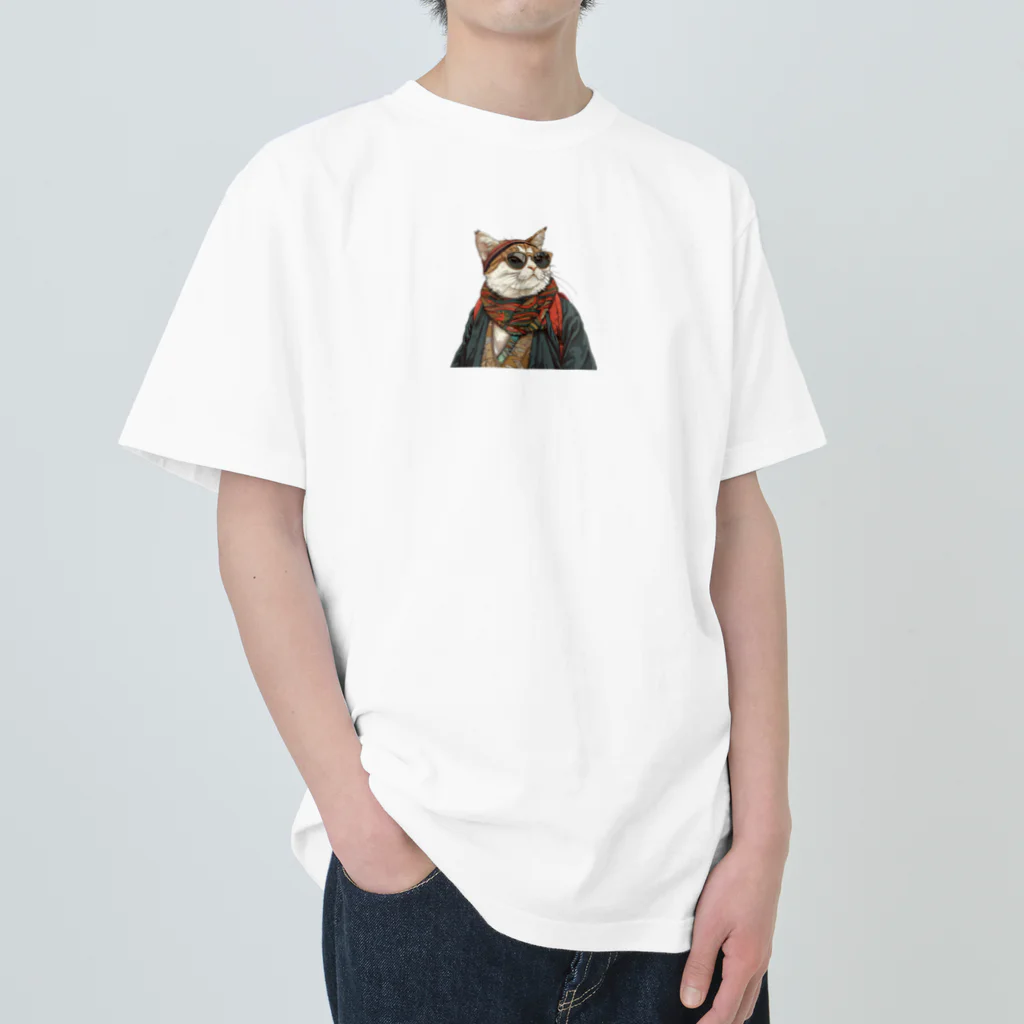 鼻ぺちゃ犬と和猫の和猫  Heavyweight T-Shirt