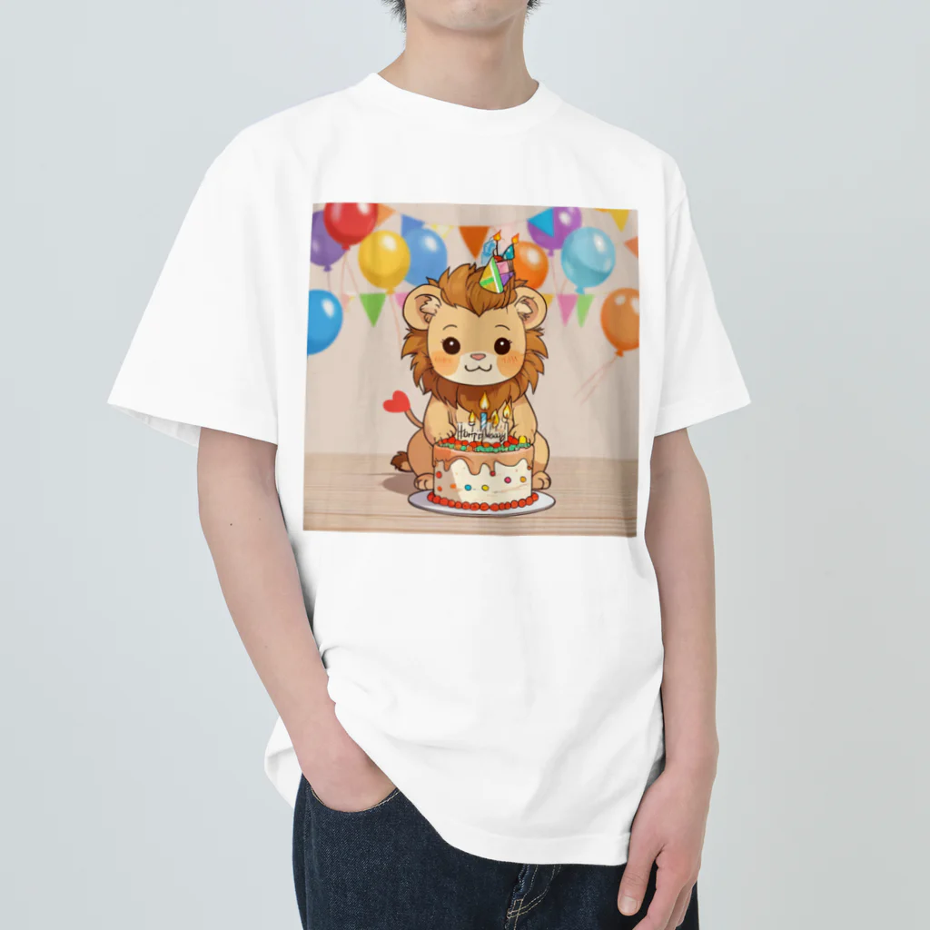 ganeshaの可愛いライオンとバースデーケーキ Heavyweight T-Shirt