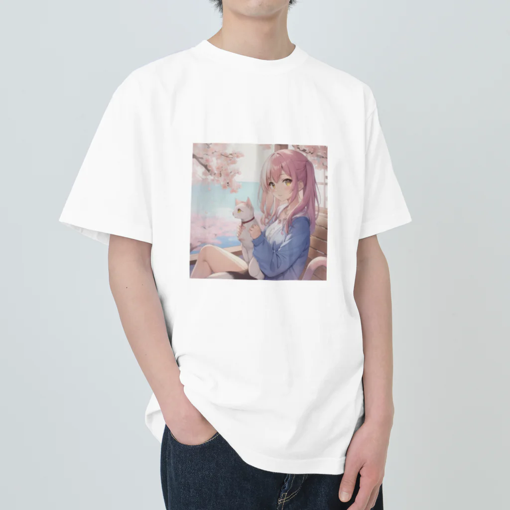 CAT WARのネコと花見 Heavyweight T-Shirt