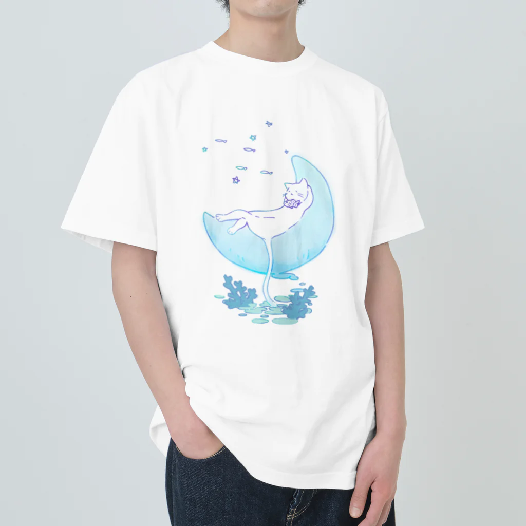 ろきそにんちゃんの月夜に眠るたいねこ ヘビーウェイトTシャツ