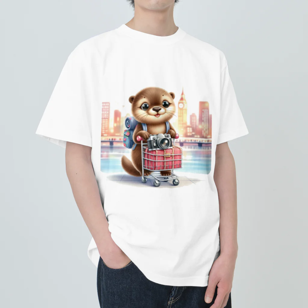 旅する動物たちの世界を旅するカワウソくん Heavyweight T-Shirt