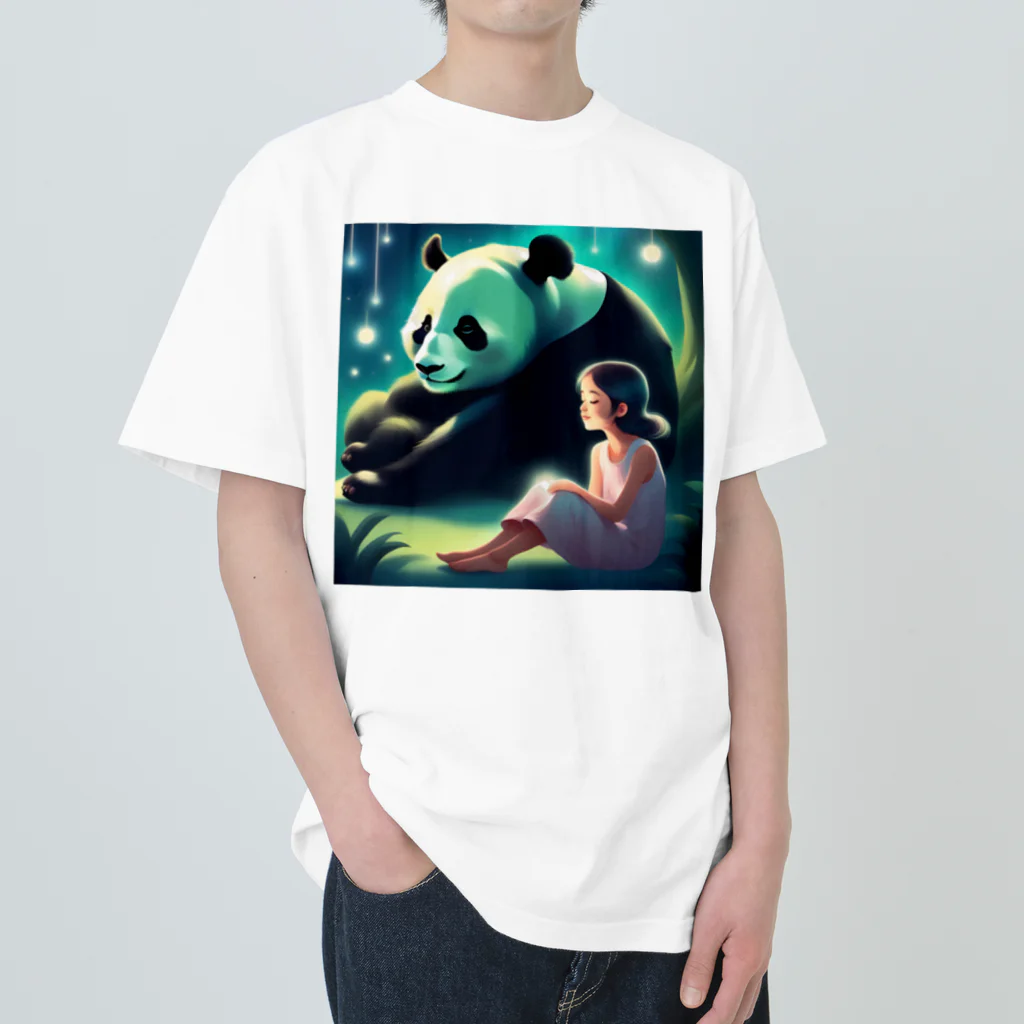 ぱんだ好きの店の月夜のパンダと女の子2 Heavyweight T-Shirt