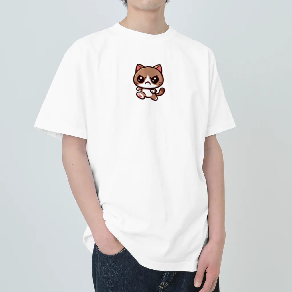 @猫グッズ製作所のかわいい猫のヤンチャまる2 ヘビーウェイトTシャツ