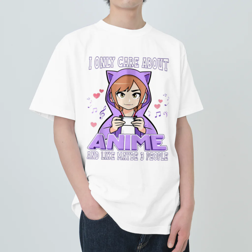 World_Teesのアニメガール - アニメと多分3人くらいしか興味がない ヘビーウェイトTシャツ