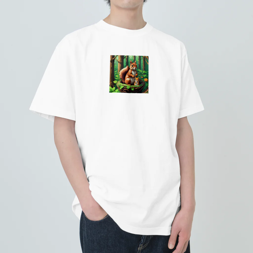 アニマルアートのリスの親子 Heavyweight T-Shirt