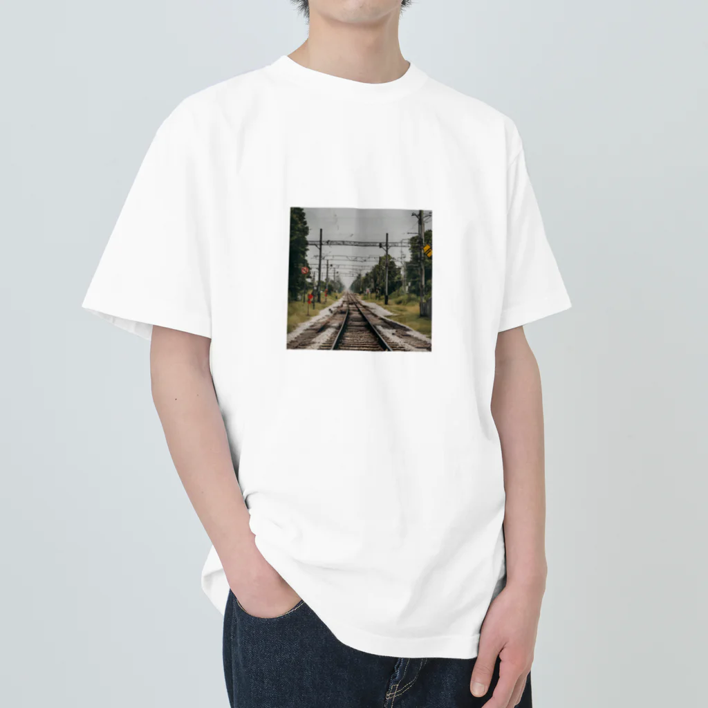 atoyuki_SHOPの鉄道レールデザイン ヘビーウェイトTシャツ