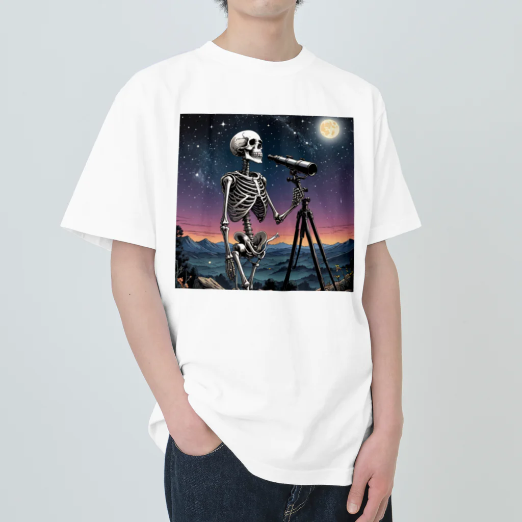 nao-tommyの月を鑑賞する骸骨 ヘビーウェイトTシャツ