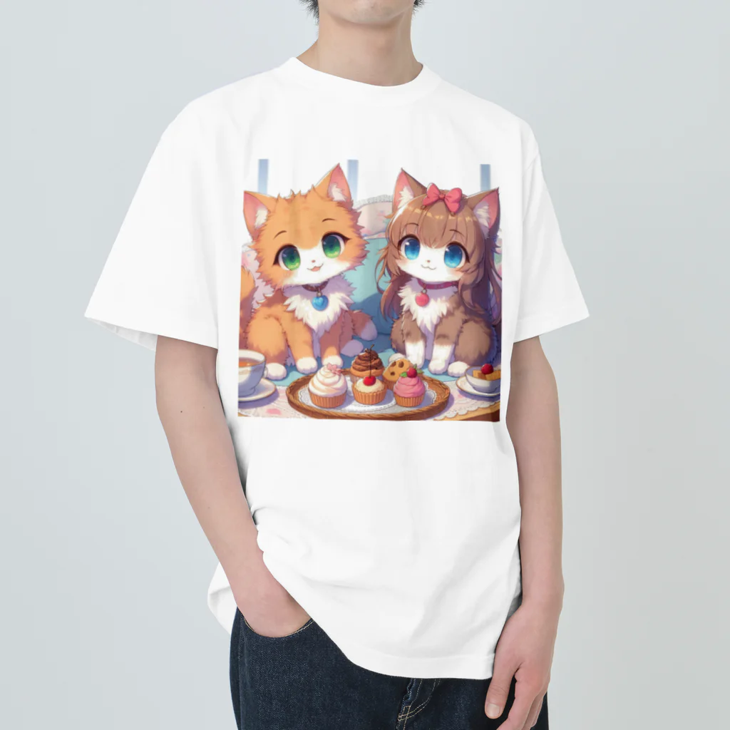 ウツボちゃんの可愛い猫姉妹 ヘビーウェイトTシャツ