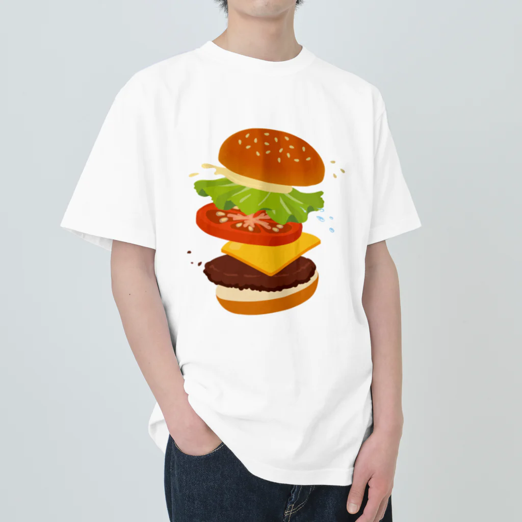 モツ煮子のフレッシュなハンバーガー ヘビーウェイトTシャツ