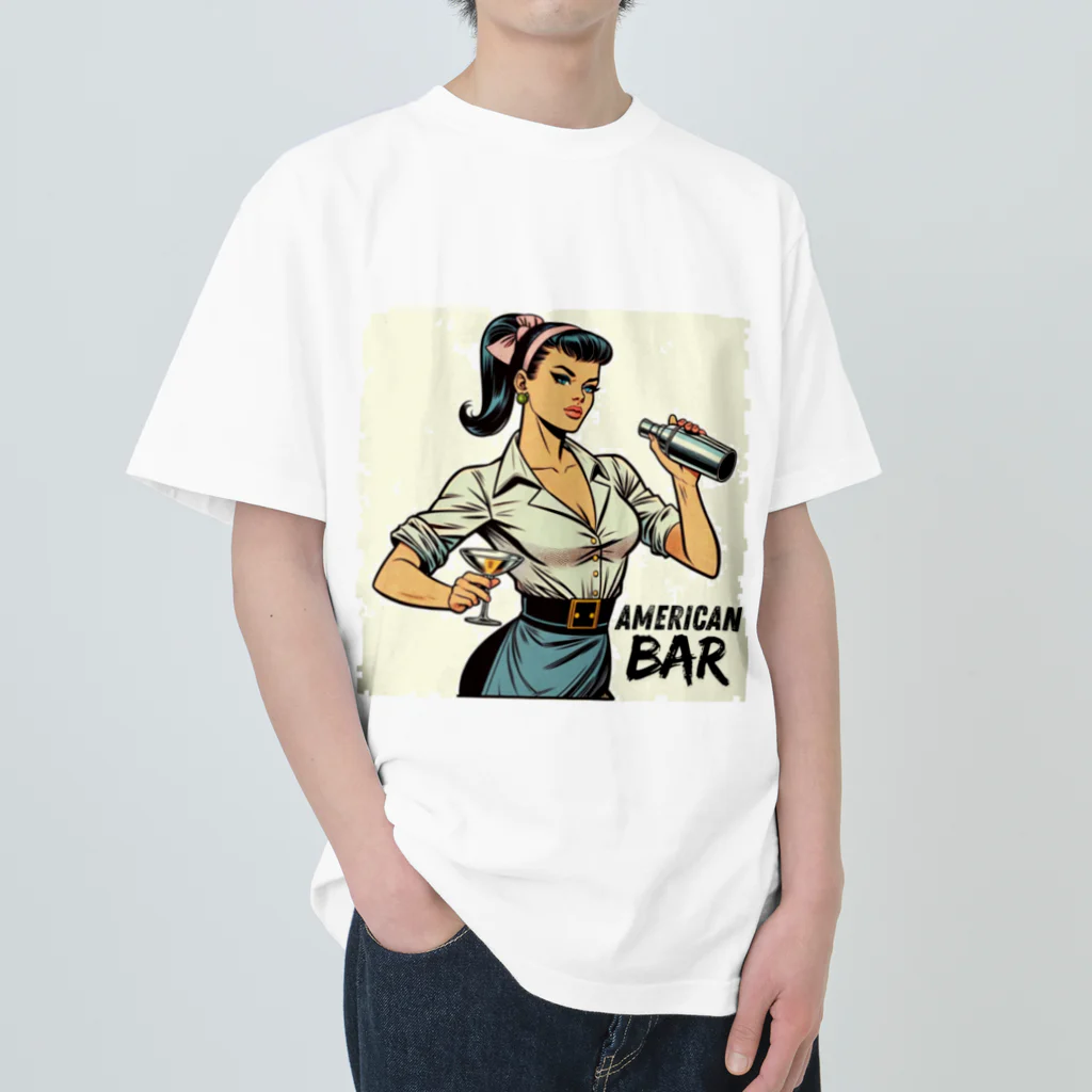 AMERICAN BARのアメコミ風バーテンダー ヘビーウェイトTシャツ