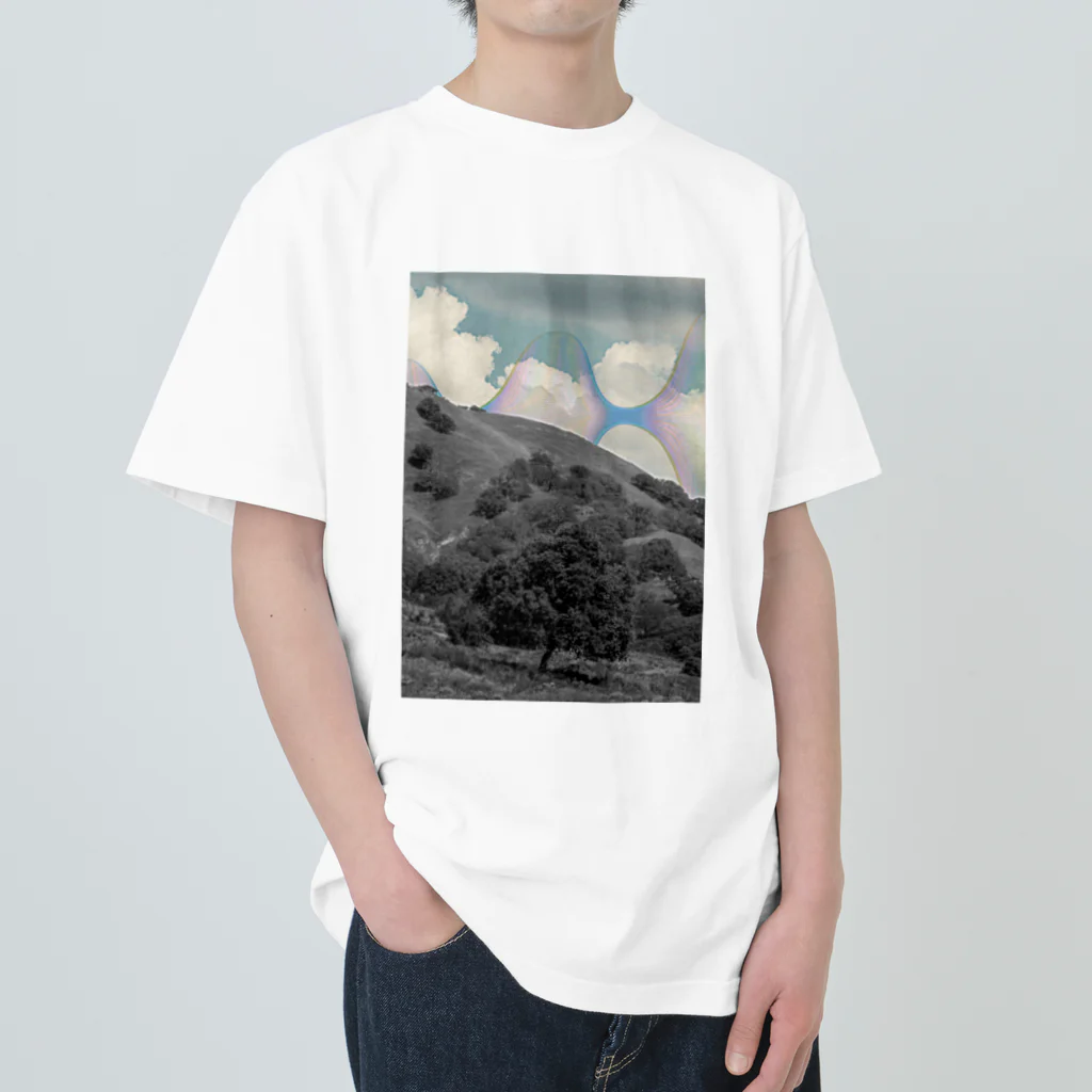 1000のモノクロ_丘_rect_wav ヘビーウェイトTシャツ