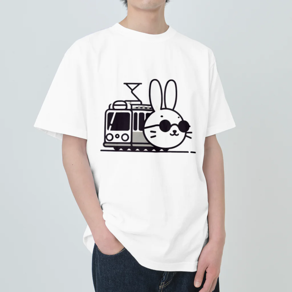 BOSATUの電車に乗ったうさぎ ヘビーウェイトTシャツ