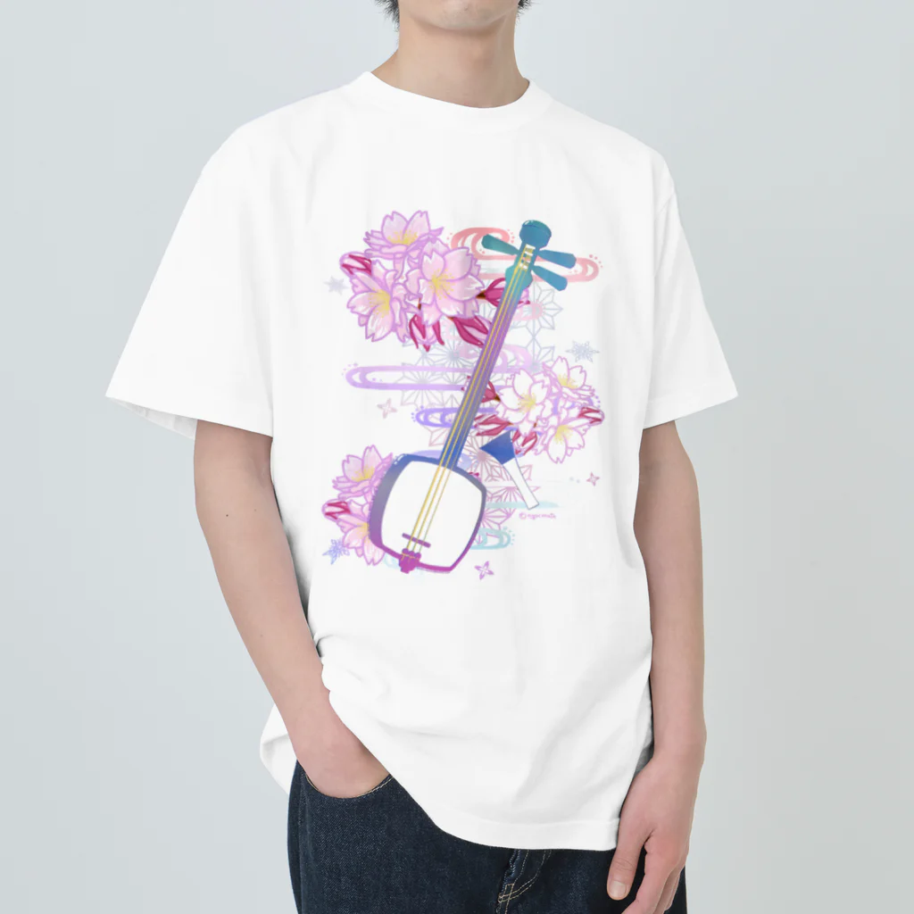 綾錦工房 りこりすの三味線 -雪月花- 【桜】 ヘビーウェイトTシャツ