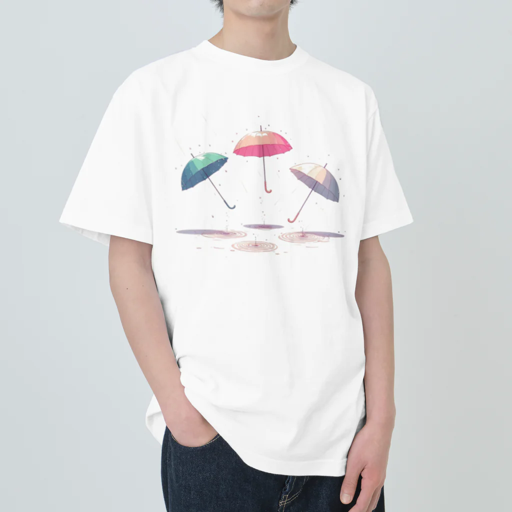 Shiro_kuroの雨で踊る傘 Heavyweight T-Shirt