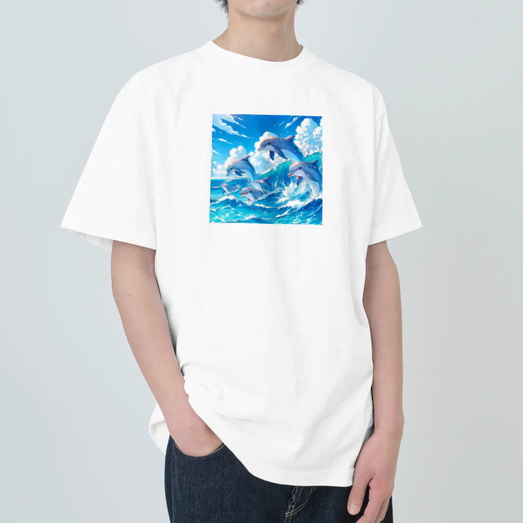 snow-birdの海で遊ぶイルカたちの楽しい風景 Heavyweight T-Shirt