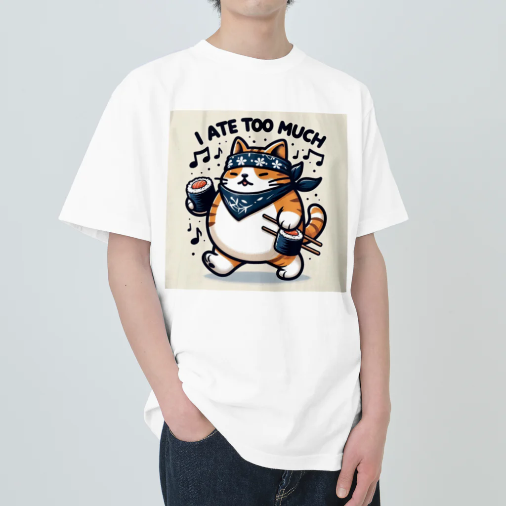 Onkakaka shopのたべねこToo much ヘビーウェイトTシャツ