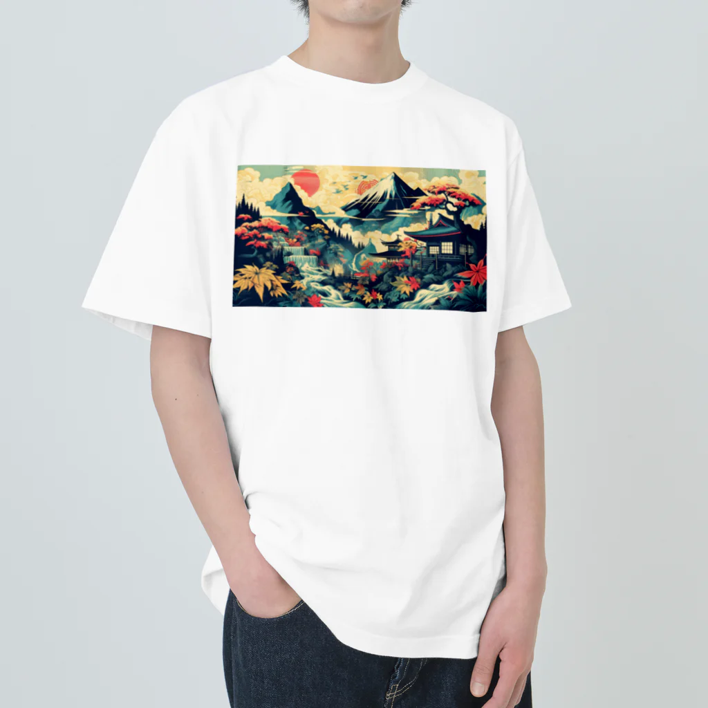 テクノ浮世絵の光彩を放つ自然 - 日本の山々 Heavyweight T-Shirt